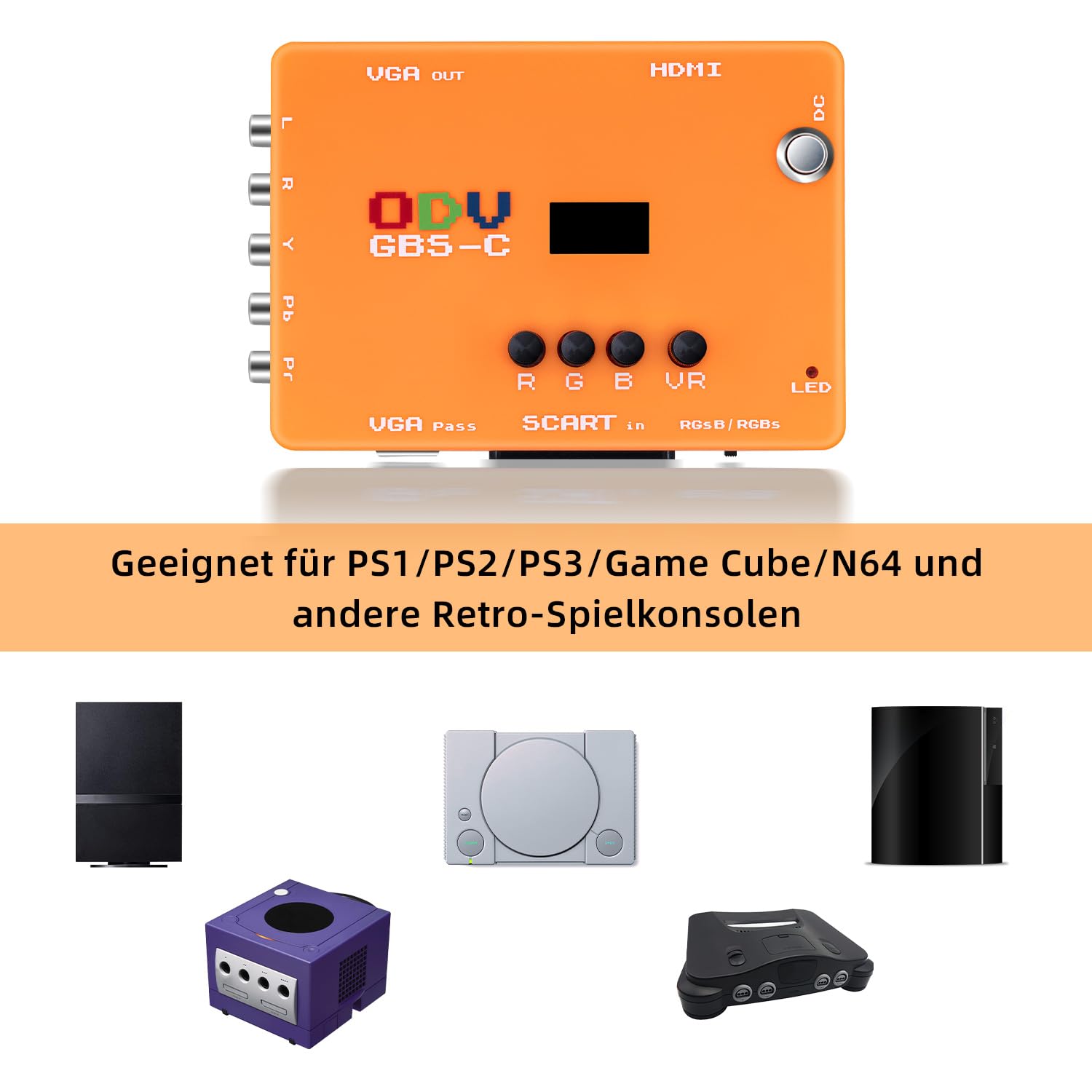 Mcbazel ODV-GBS-C YPbPr Component/VGA/RGBS Scart zu VGA/HDMI Scan Konverter für Retro Gaming Konsole unterstützt HDMI 720p/960p/1080p Ausgang