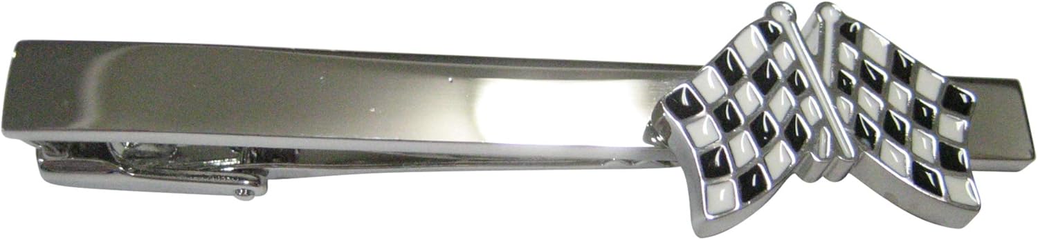 Kiola Designs Black and White Toned Checkered Racing Flag Tie Clip