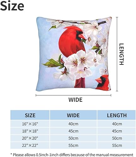 Miniatura 2 de Perinsto Juego de 2 fundas de almohada decorativas de pájaros cardenales de primavera con flores de cerezo fundas de cojín suaves para sofá cama