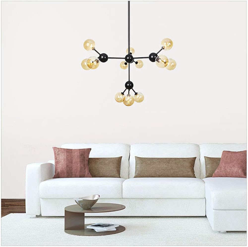 Black Industrial 12-Lights Vintage Metal Chrome Finish During Light ModernGlass Ceiling Lamp for Kitchen Sink Bar-Black Transparent lampshade 9 Head (Black Transparent Lampshade 9 Head)