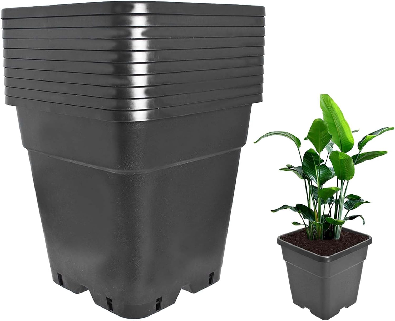 Plant Pots Flower Pot 10-Pack 5 Gallon Planter Nursery Pot Garden Seedling Planters Containers Plastic Injection Molded Pots with Drainage Holes for Outdoor Indoor Plants Vegetables, Black