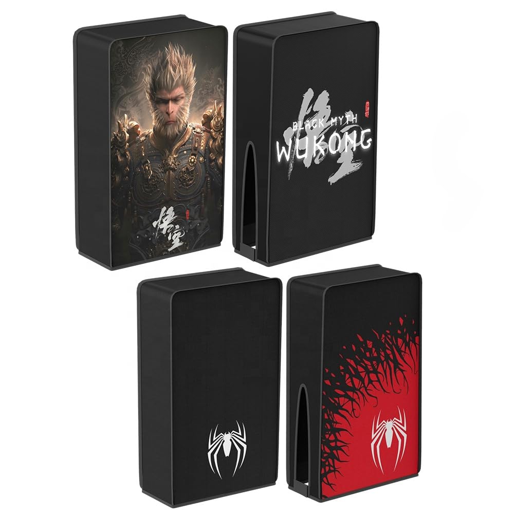 Black Myth Wukong Spider Dust Cover for PS5 Slim Console Nylon Oxford Cloth Anti Scratch Dust Protector Waterproof Cover Sleeve (Black-Horizontal)