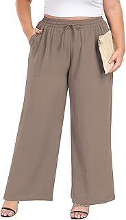 Pantalones de pierna ancha para mujer, talla grande, cintura elástica con cordón, ajuste cómodo, pantalones casuales con bolsillos