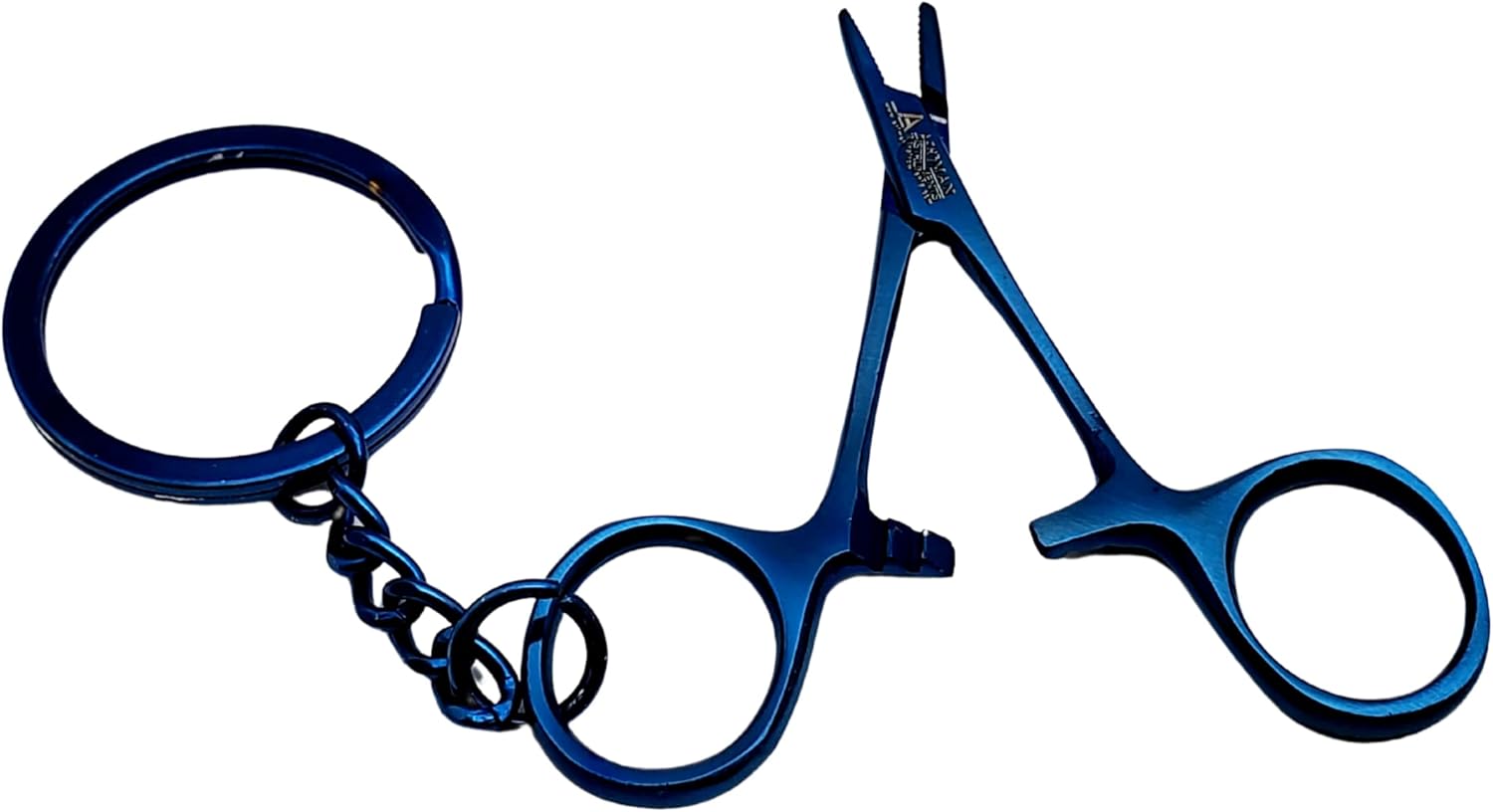 Bundle of 3 pcs Castroviejo Needle Holder Hemostat Mayo Hegar Mosquito Keychain (Blue)