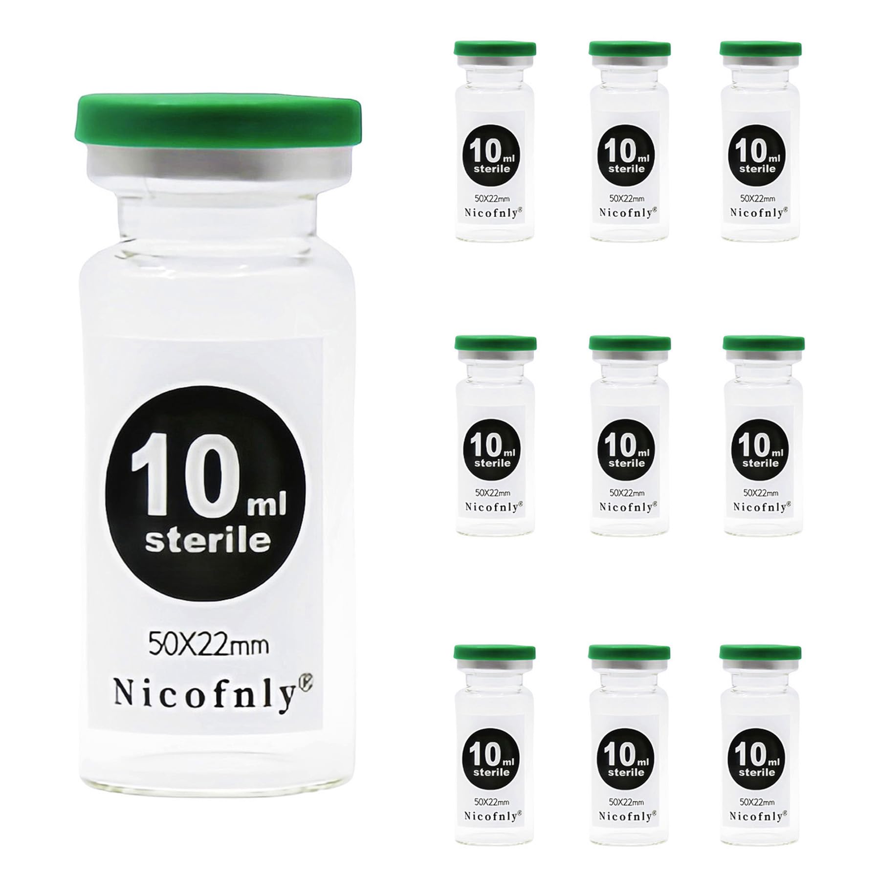 Fiale di vetro sterili da 10 ml, 10 confezioni-10ml Fiala vuota sterile con porta di iniezione autorigenerante e tappo a ribalta, confezione sterile
