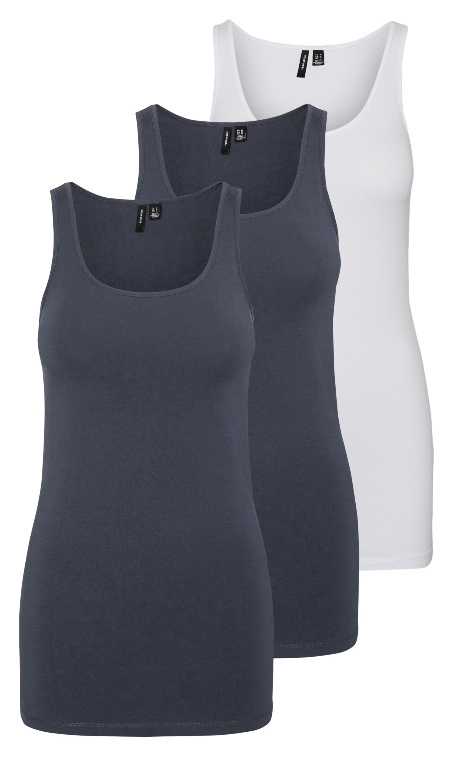 VERO MODA Women's top (Pack of 3), Blue/White (2 x Ombre Blue/ 1 x Bright White), M