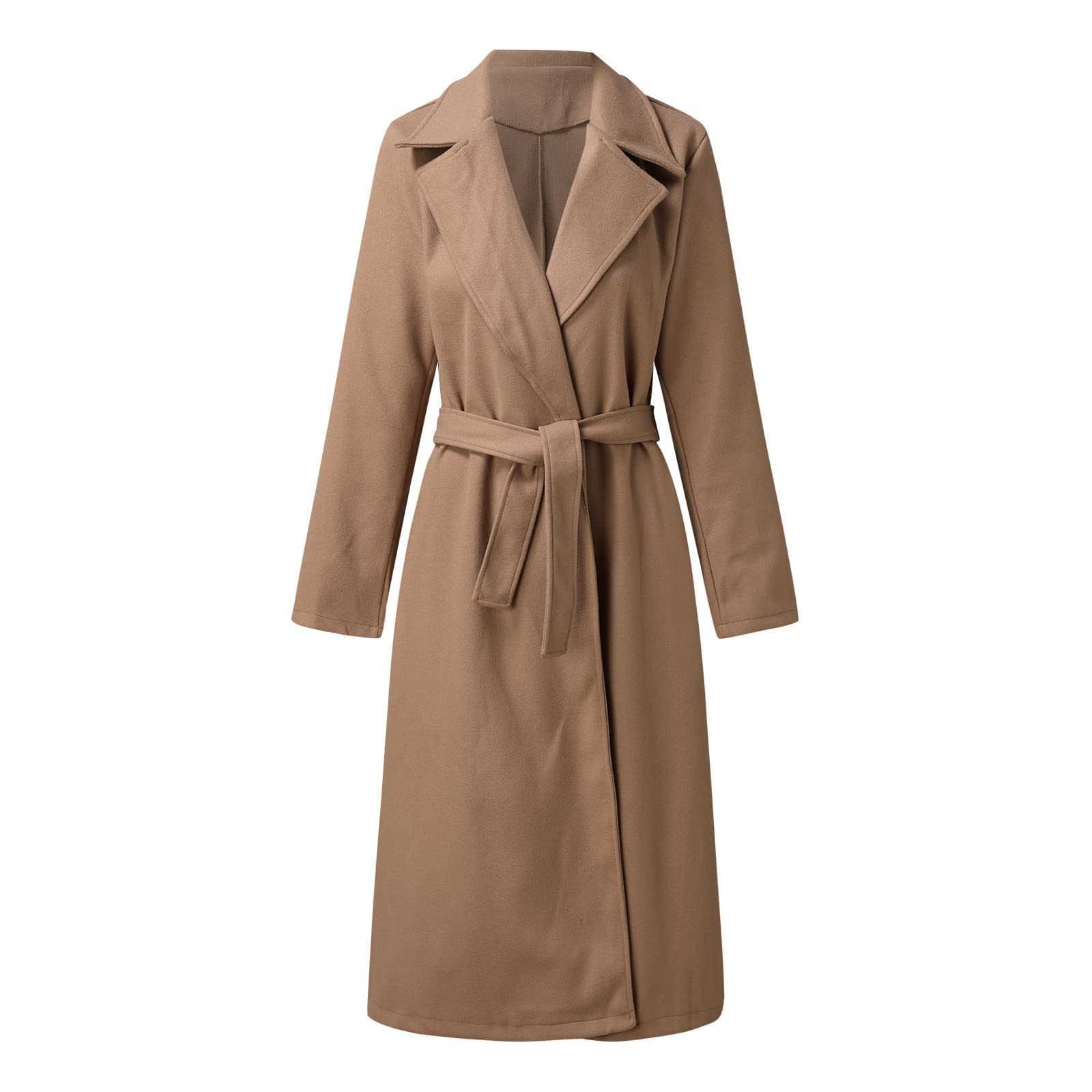 Wintermantel Damen Lang Mantel Damen Winter Wollmantel Winddicht Trenchcoat Elegant Winterjacke Mit Taschen Reversmantel Locker Windbreaker Warm Strickmantel Einfarbig Übergangsjacke Outdoor