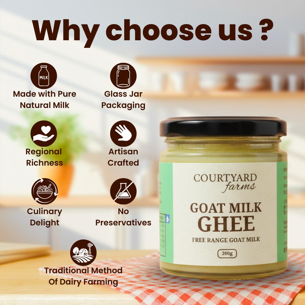 Courtyard Farms Goat Milk Ghee I Grass Fed I Traditional I 200ml Glass Bottle Jar 3