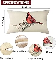 Vista 7 de Ogiselestyle Fundas de almohada con diseño de cardenal de Navidad, 12 x 20 pulgadas, para Navidad, invierno, vacaciones, funda para sofá