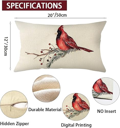 Miniatura 7 de Ogiselestyle Fundas de almohada con diseño de cardenal de Navidad, 12 x 20 pulgadas, para Navidad, invierno, vacaciones, funda para sofá
