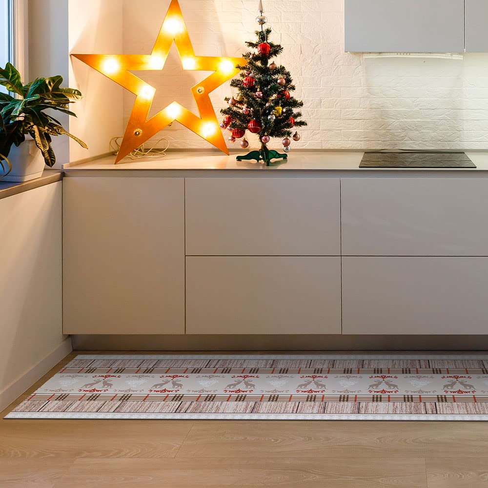 JOKE TIROL - Tapis de cuisine en PVC au mètre, tapis de cuisine en vinyle, antidérapant anti-taches, design tyrolien de Noël (50 x 240 cm, RENNE)