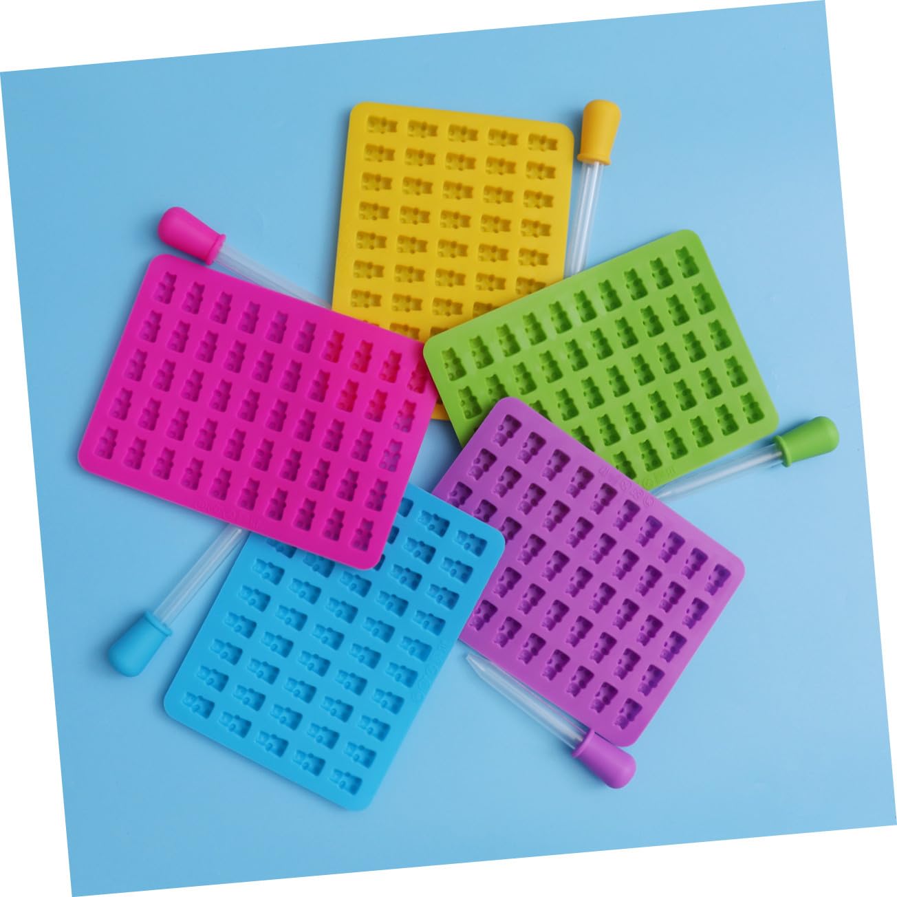 POPETPOP 5sets Stampo in Silicone per Cioccolato Forma di Orso con Contagocce per Caramelle Gommose o Zucchero Dimensioni Mini Facile da Usare e Pulire