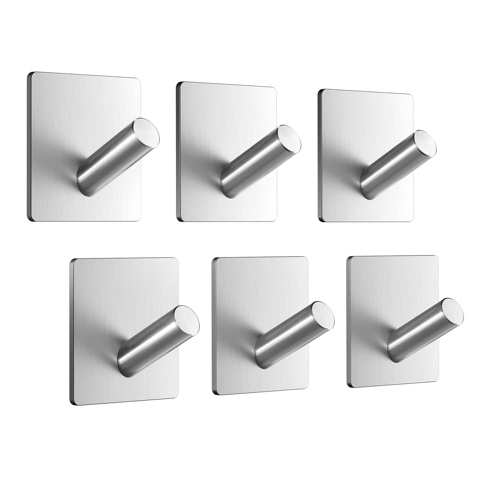 Dripex Sliver Stainless Steel Self Adhesive Hooks - Set Of 6, Strong Sticky Hooks For Hanging Towels, Bathroom & Kitchen Use