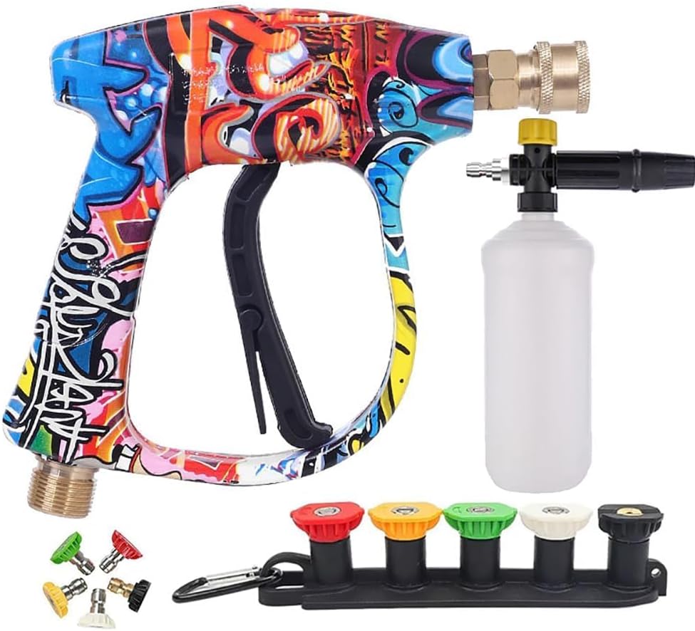 Graffiti High Pressure Water Sprayer Set, 3000 PSI Pressure Washer Gun with 5 Spray Nozzles & Foam Pot & 1/4 Inch Connector, Quick Release Jet Wash Gun for Car, Patio