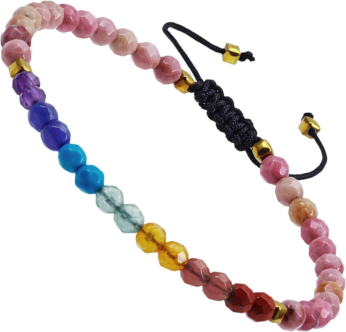TUMBEELLUWA Beads Bracelets Faceted Stone 7 Chakra 4mm Healing Crystal Bracelet Adjustable Handmade Jewelry for Women