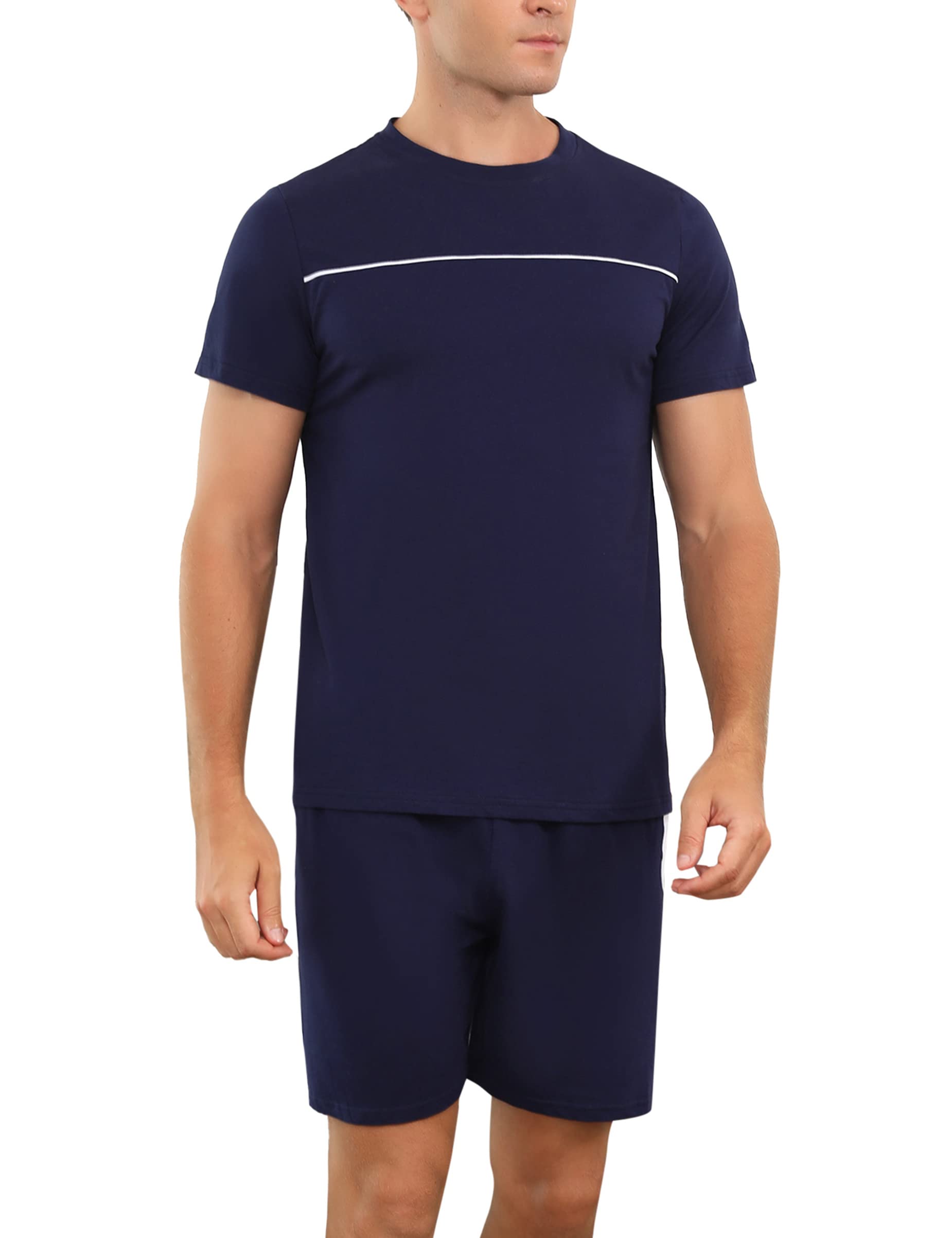 MarvmysMens Pyjamas Short Sets Cotton Sleepwear Summer Pyjamas For Men Loungewear Pjs T-Shirt Top & Shorts Bottoms Casual Nightwearn