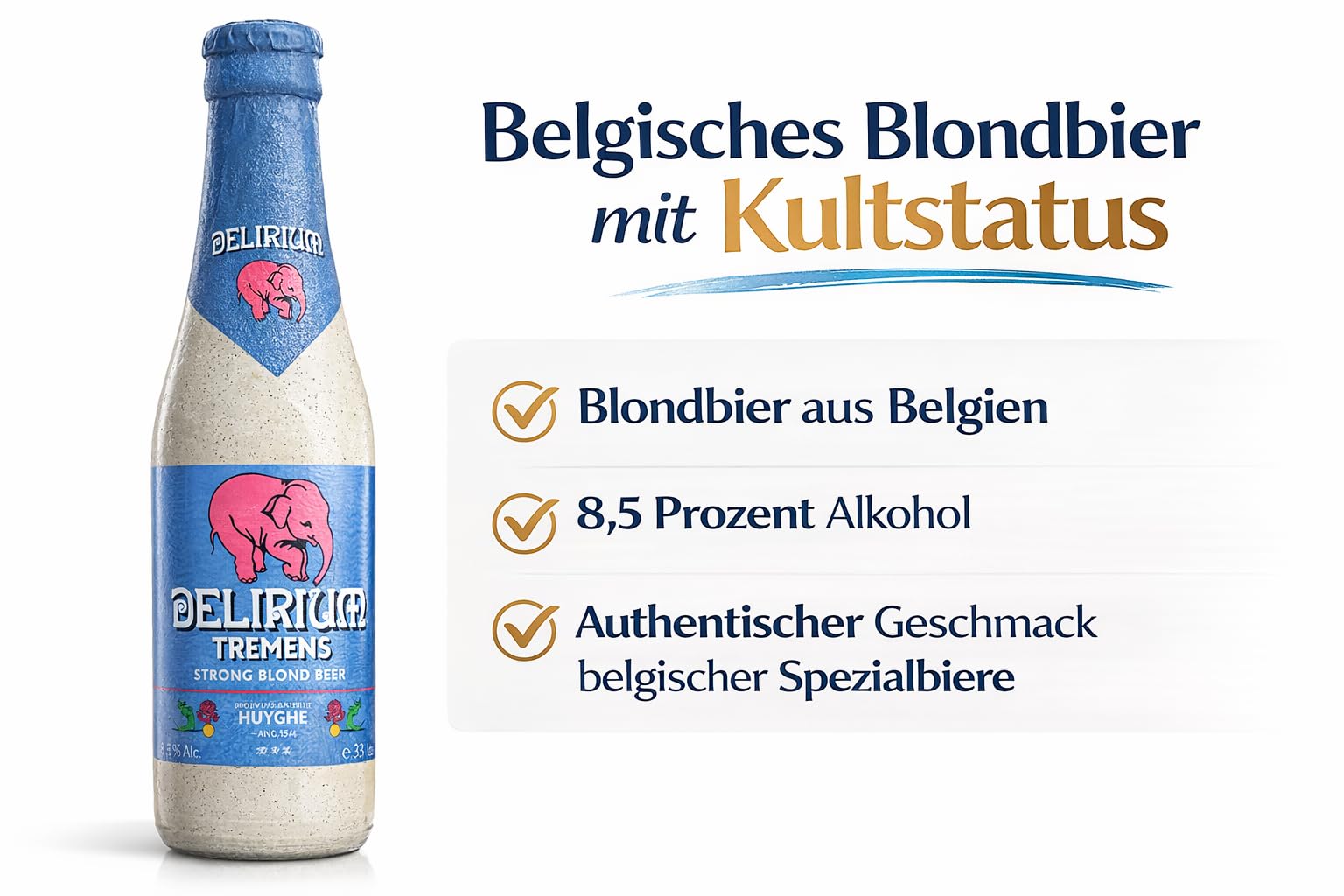 Delirium Tremens Belgisches Starkbier 24 Flaschen 0,33l 9% Vol. Premium Bierspezialität aus Belgien Porzellanflasche Craft Bier Geschenkset Belgische Braukunst
