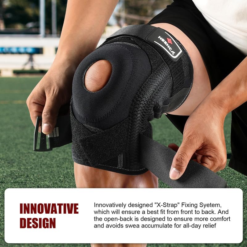 Miniatura 3 de NEENCA Rodillera profesional para dolor de rodilla, soporte de rodilla ajustable con sistema patentado de fijación de correa X, soporte y