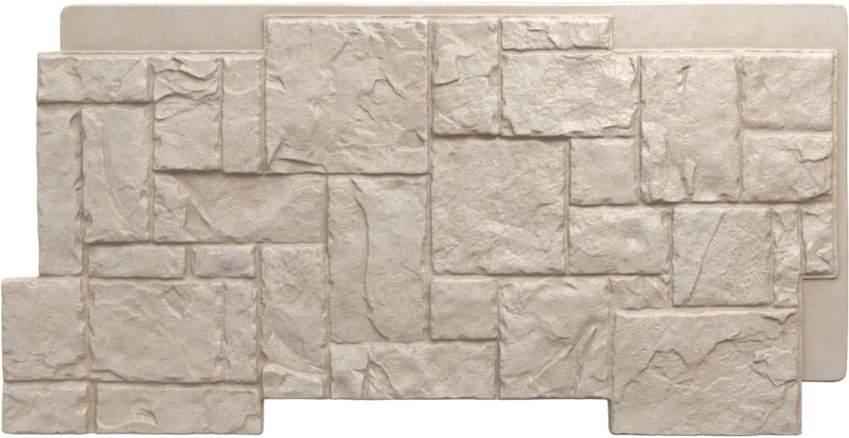 Ekena Millwork PNU24X48CRSS EverStone Castle Rock, 49" W x 24 1/2" H x 1 1/4" D Stonewall Faux Stone Siding Panel, Sea Shell, 8 Square Feet