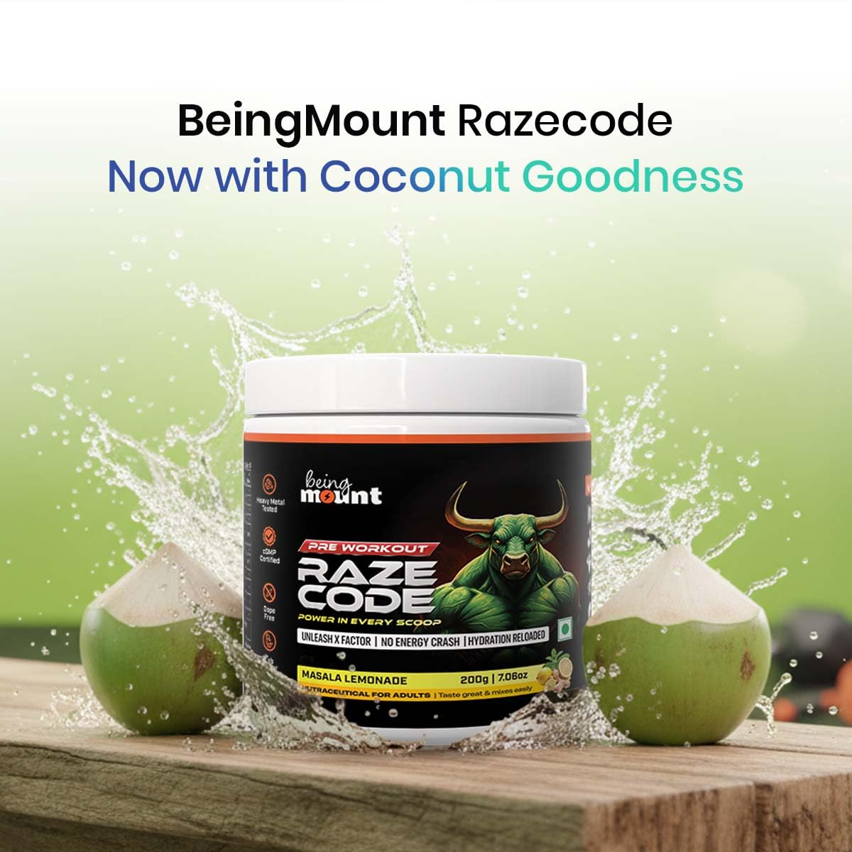 BeingMount Raze Code Pre Workout Supplement, Masala Lemonade Flavour, Power Formula with X Factor, No Energy Crash, Hydration Reloaded, 200g — Amazon image 7