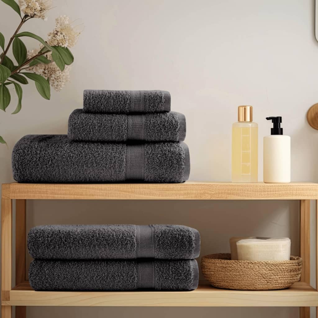 Juego de toallas premium de 8 piezas SOLUND Antracita 600 gsm Juego de toallas de baño familiar, accesorios de baño altamente absorbentes de agua