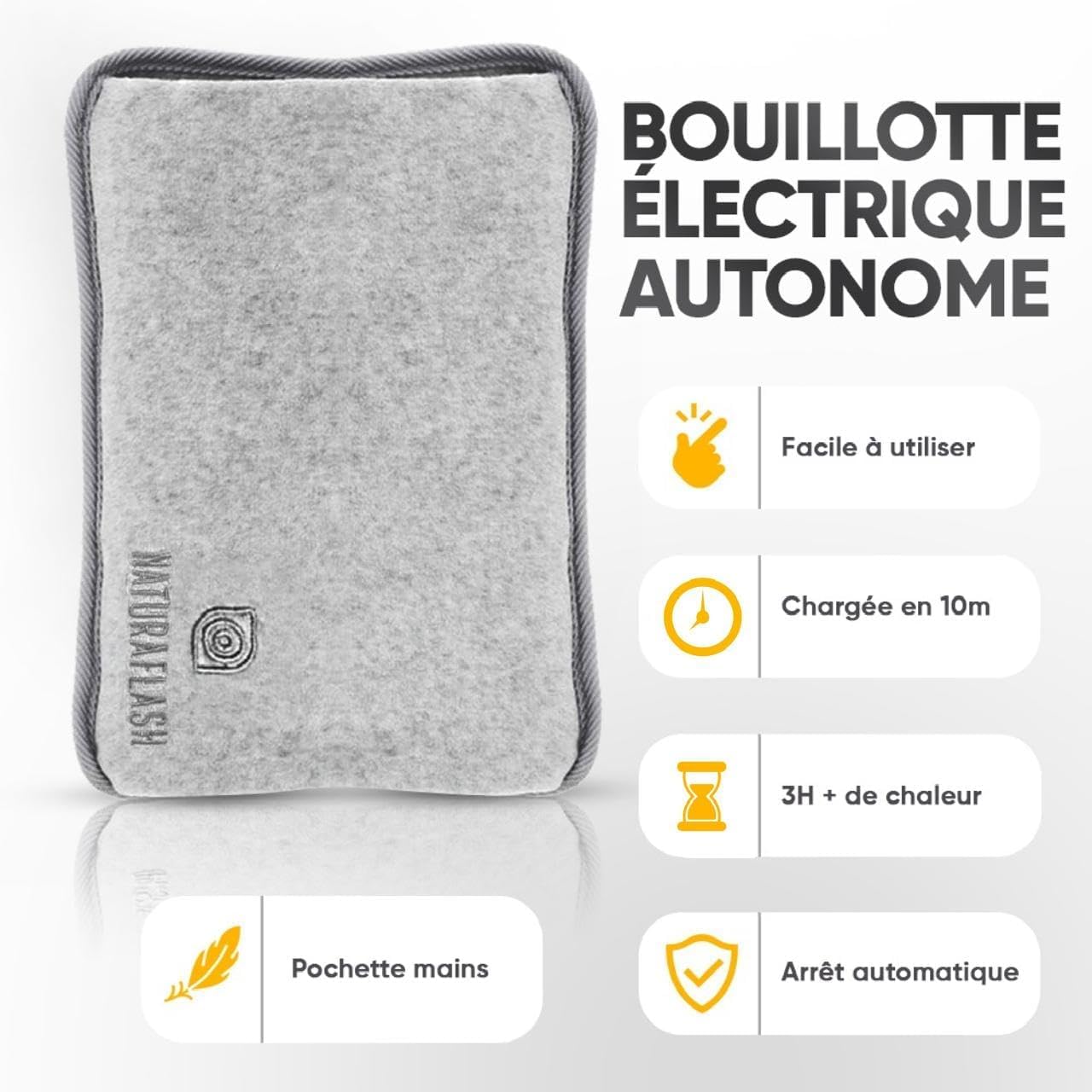 Bouillotte Électrique Chauffante Rechargeable, Chauffe-Mains et Pieds Portable avec Sécurité Anti-Surchauffe, Housse Douce, Idéal pour l’Hiver et les Moments de Détente