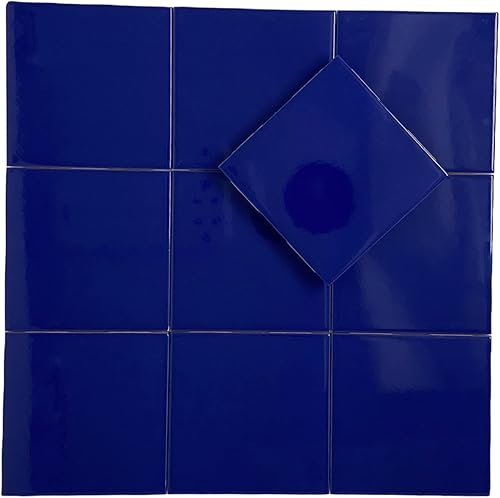 Miniatura 4 de Tenedos Azulejo de pared de cerámica azul cobalto brillante de 6 x 6 pulgadas, caja de 8 piezas para pared de baño, salpicaduras de cocina,