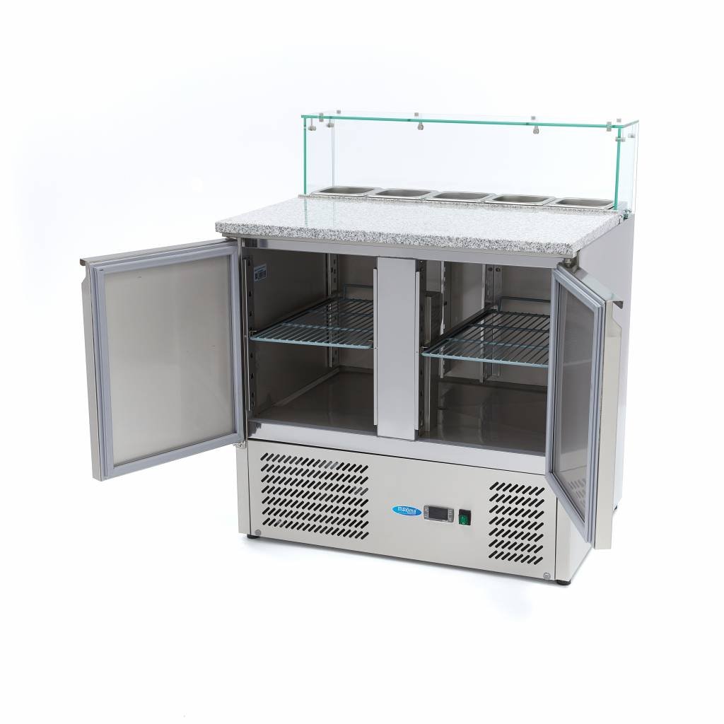 Maxima Réfrigérateur pour la préparation des pizzas - 90 cm - 2 portes - s'adapte à 5 x 1/6 GN - incl couvercle en verre