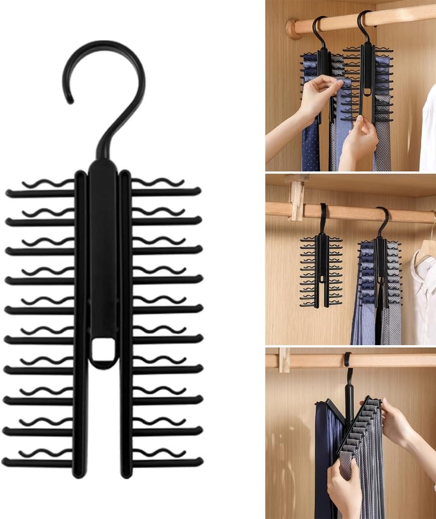 REDYY Tie Rack,Space Saving 20 Slot Tie Organizers Rack Efficient Tie Management Hanger with 20 Position Rack for Mess Release Closets