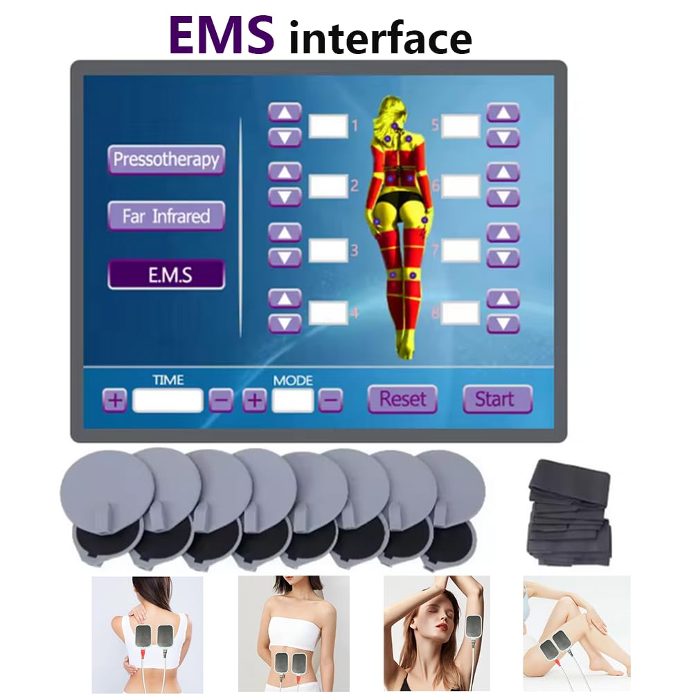 Massaggiatore per linfodrenaggio con riscaldamento del corpo per massaggio alle gambe con pressione dell'aria a 360° con EMS, tuta pressoterapia 3 in1, 24 airbag