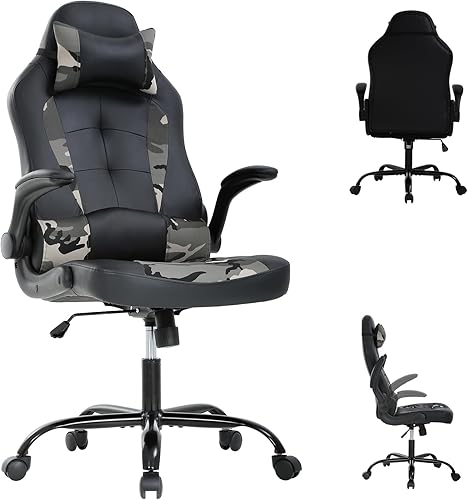 Miniatura 3 de Silla de juegos, silla ergonómica de escritorio de computadora con respaldo alto con cómodo soporte lumbar, giratoria de 360 y altura ajustable,