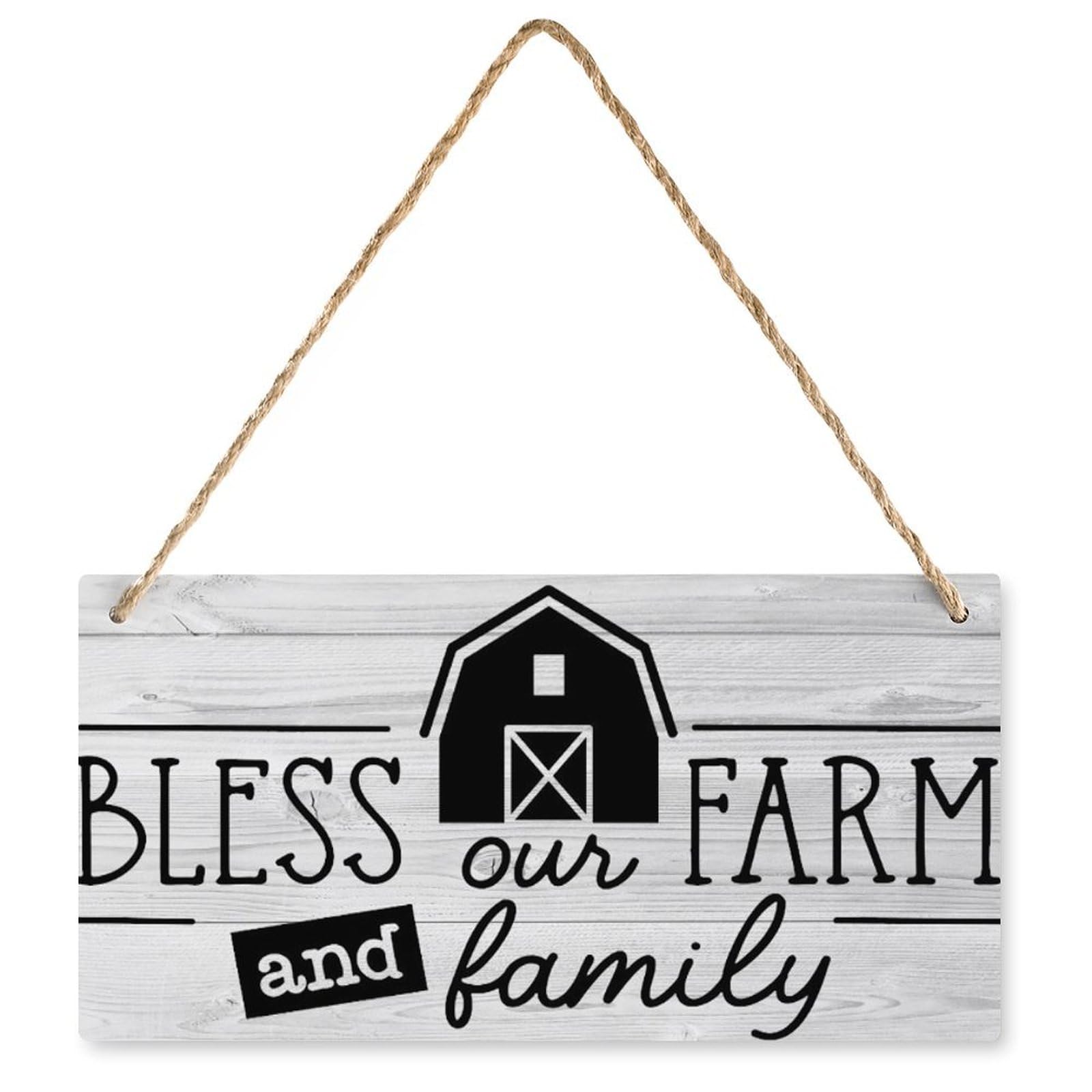 Bless Our Farm and Family Wooden Sign - 12X6 Inch Rustic Farmhouse Kitchen Wall Plaque, Hanging Printed Home Decor