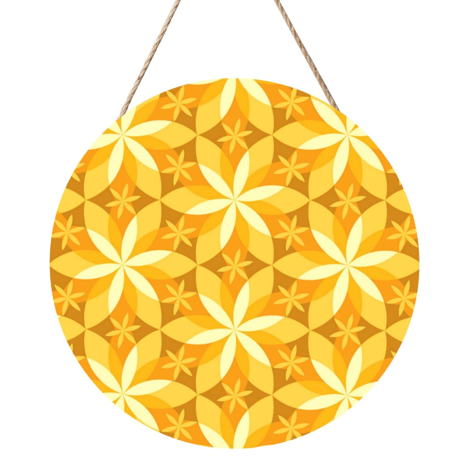 InOmak Geometric Vanilla Flower Yellow, Round Wood Panel Painting 12 in, Wall Hanging Painting For Home