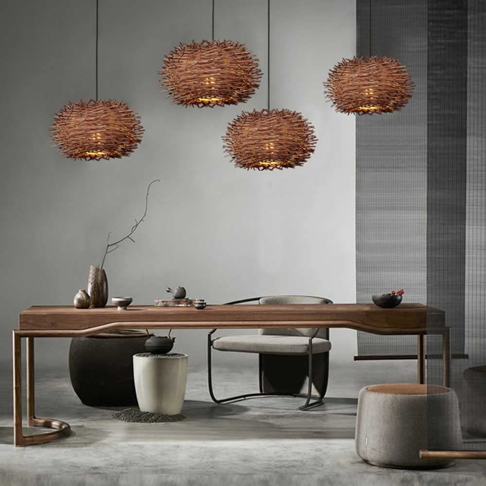 Lámpara Colgante De Mimbre De Bambú Pantalla De Lámpara De Ratán del Sudeste Asiático Candelabro De Nido De Pájaro De Ratán Lámpara Creativa De Nido De Pájaro Lámpara De Ratán Antigua Lámpara