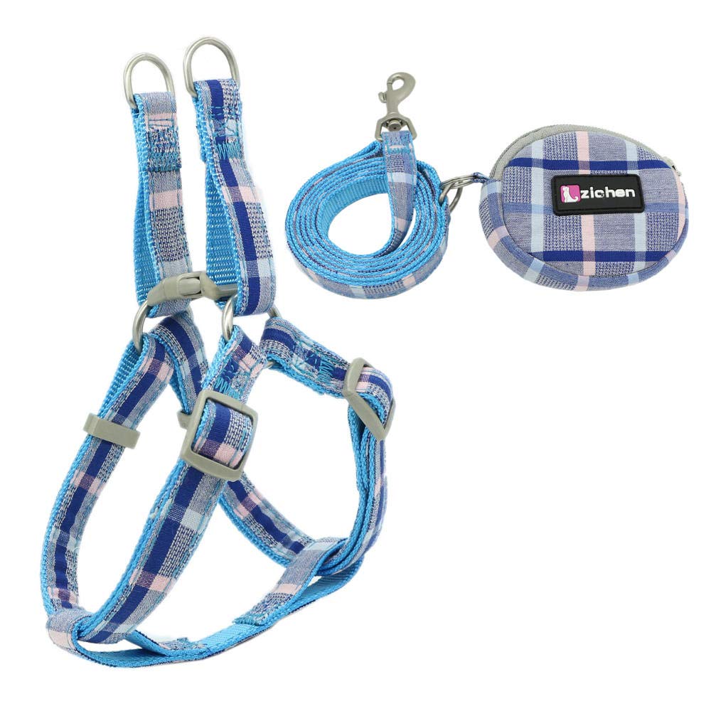 Dog Training Lead Leash Dog Harness Leash Set Adjustable Snack Bag Fashion Double Layer Durable for Large Medium Small Pet Harness Leashes-Tian LAN_S-1.0cm