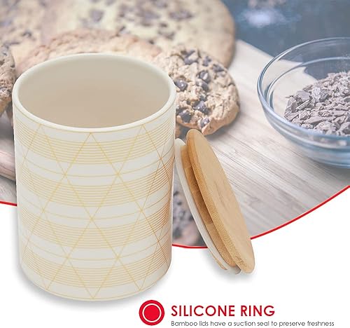 Miniatura 4 de Home Basics Juego de recipientes de cocina de rayas de diamante mediano (blancodorado) moderno para encimera de cocina, con tapa de bambú, perfecto