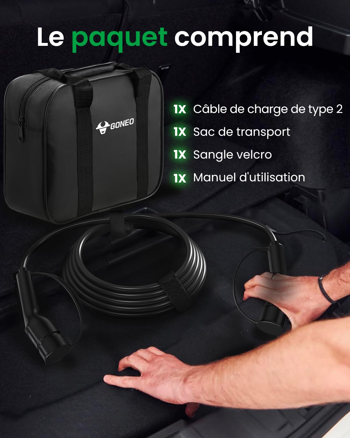 GONEO Type 2 Câble de Recharge Voiture Électrique 22kW 32A 6 Mètres, Câble de Recharge Rapide Mode 3, Étanche IP54 avec Sac De Rangement, Compatible avec Tesla Audi BMW Volkswagen et plus