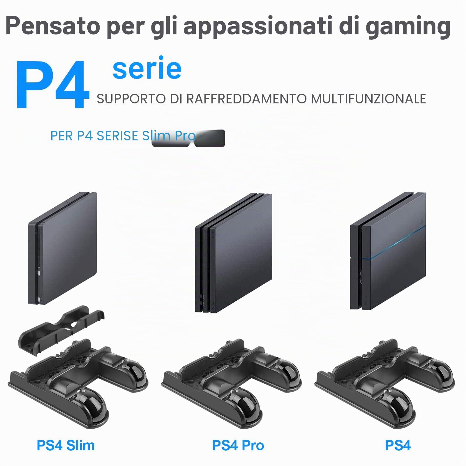 Labtec Supporto PS4 con ventola di raffreddamento e stazione di ricarica doppio controller per Playstation 4/Slim/Pro, 12 slot di gioco, accessori