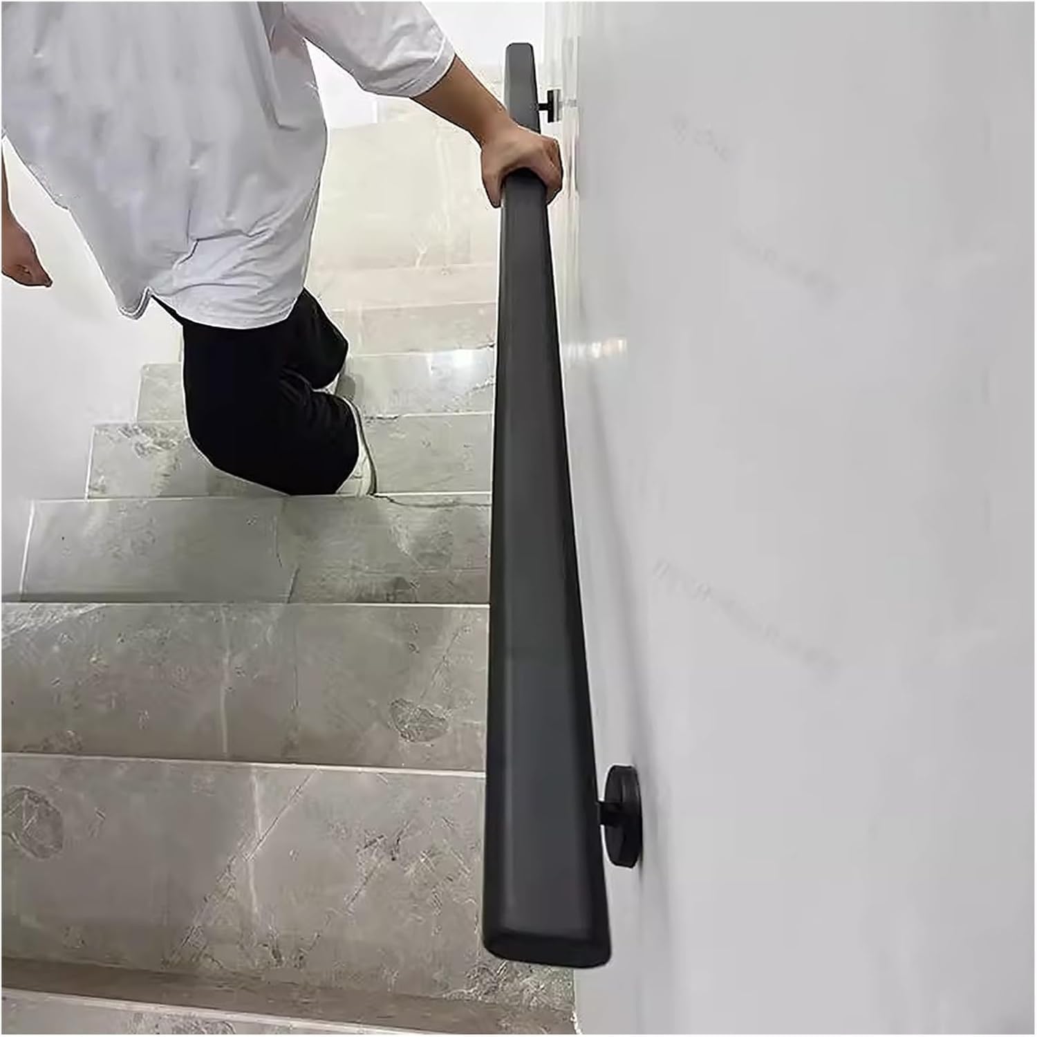 Jiajujia Black Handrail Stairs Wall Mounted Stair Banister Hand Rails 6Ft 7Ft 9Ft 10Ft 12Ft, Indoor Outdoor Steps Non-Slip Safety Grab Handle(7.5Ft/2.3M)