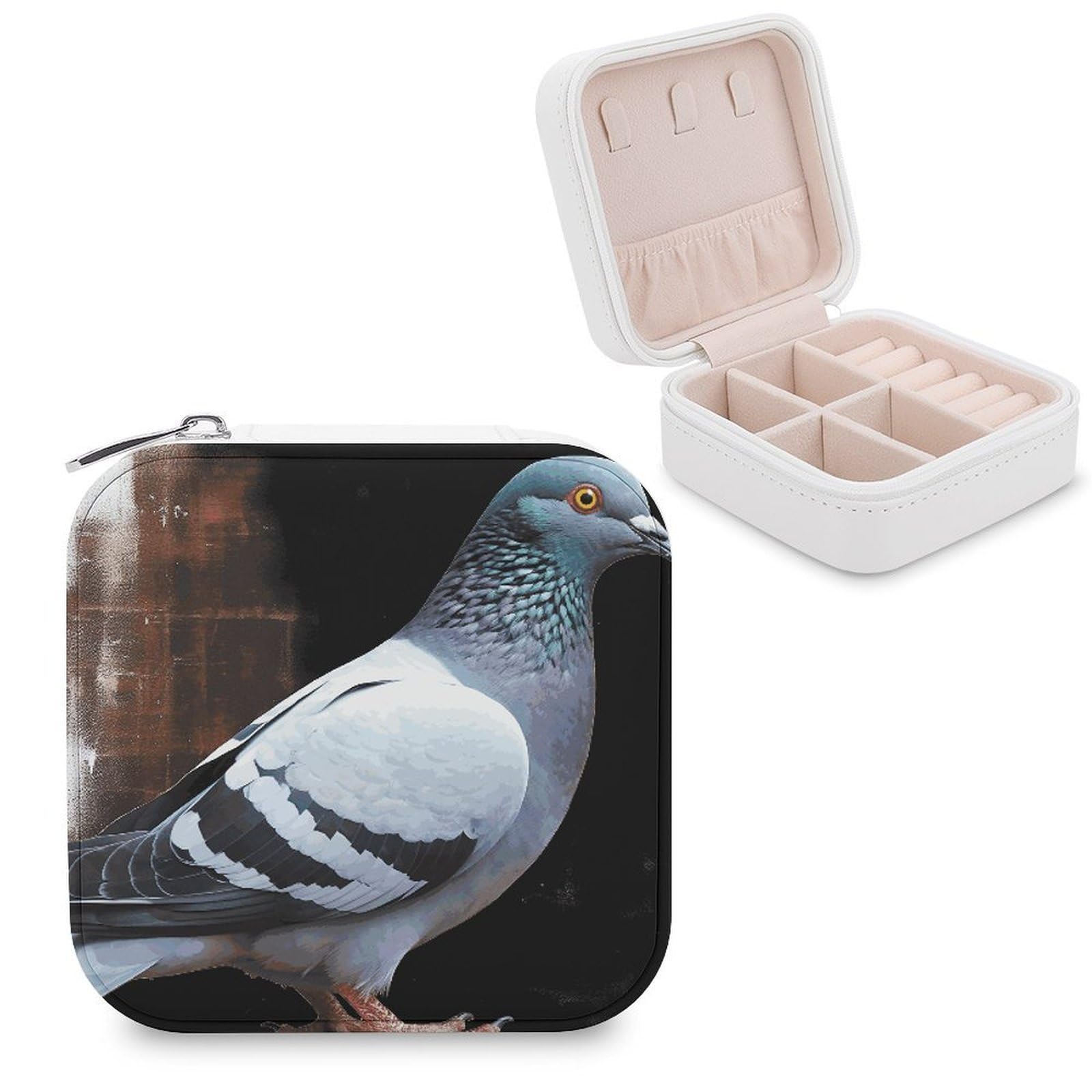 JTREHY Travel Pigeon Jewelry Case Portable Display Storage Box PU Leather Mini Jewelry Travel Case Personalized Travel Jewelry Organizer Small Jewelry Box for Women