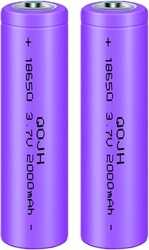 Paquete de 2 baterías recargables 18650 de litio de 3.7 V, 2000 mAh, alta capacidad para linternas LED, faros, cámara (botón superior)