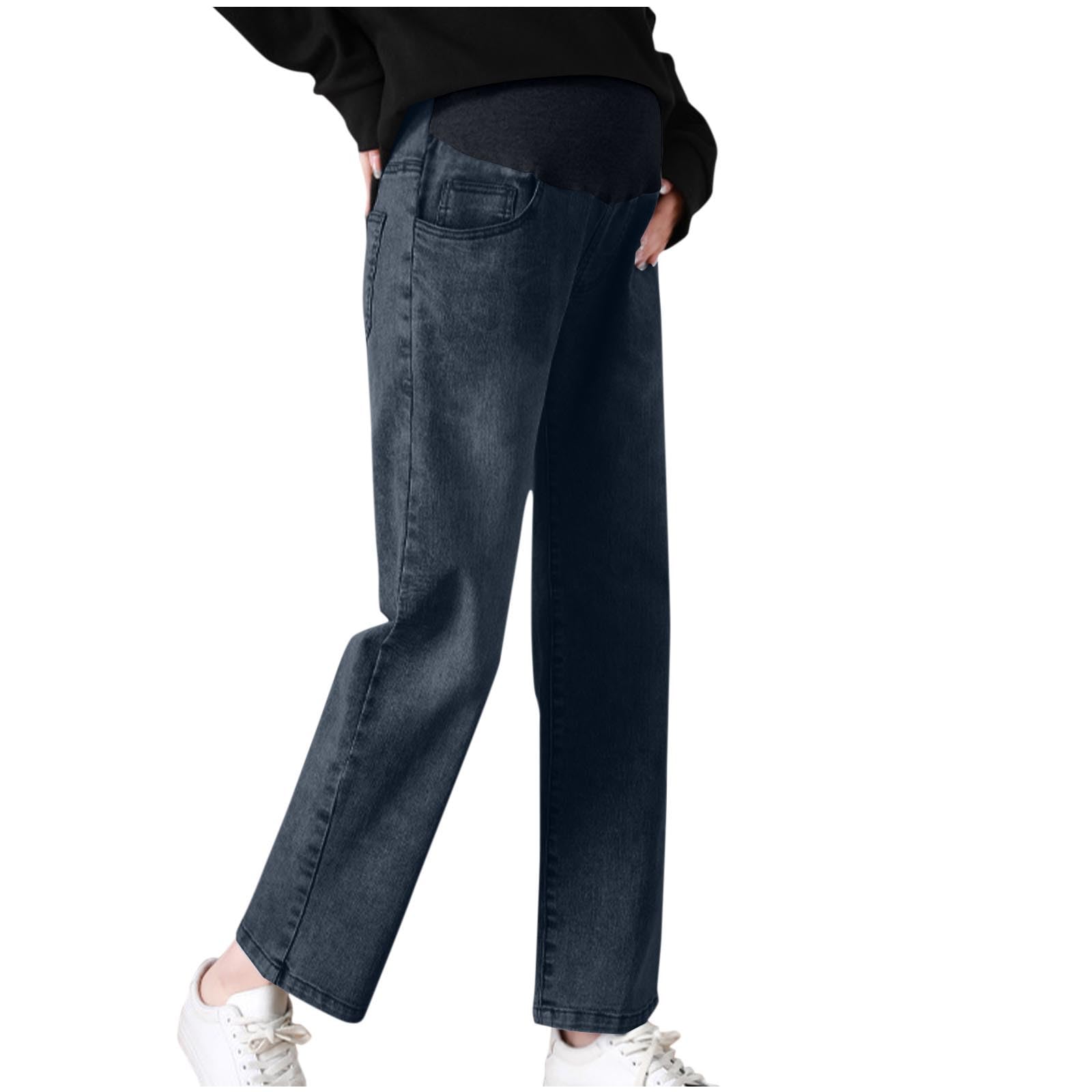 Umstandsjeans Damen Gerader Umstandshose Denim Schwangerschaftsjeans über dem Bauch, Skinny Hose mit Taschen Freizeithose Lange Elastisch Jeans für Schwangerschaft Bequem Jeans