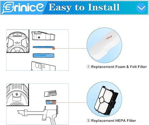 Miniatura 5 de Filtro de repuesto HZ4002 para Shark HZ3002 HZ3000 Stratos Ultralight con cable de aspiración de palo, piezas de repuesto, 2 HEPA y 4 filtros de