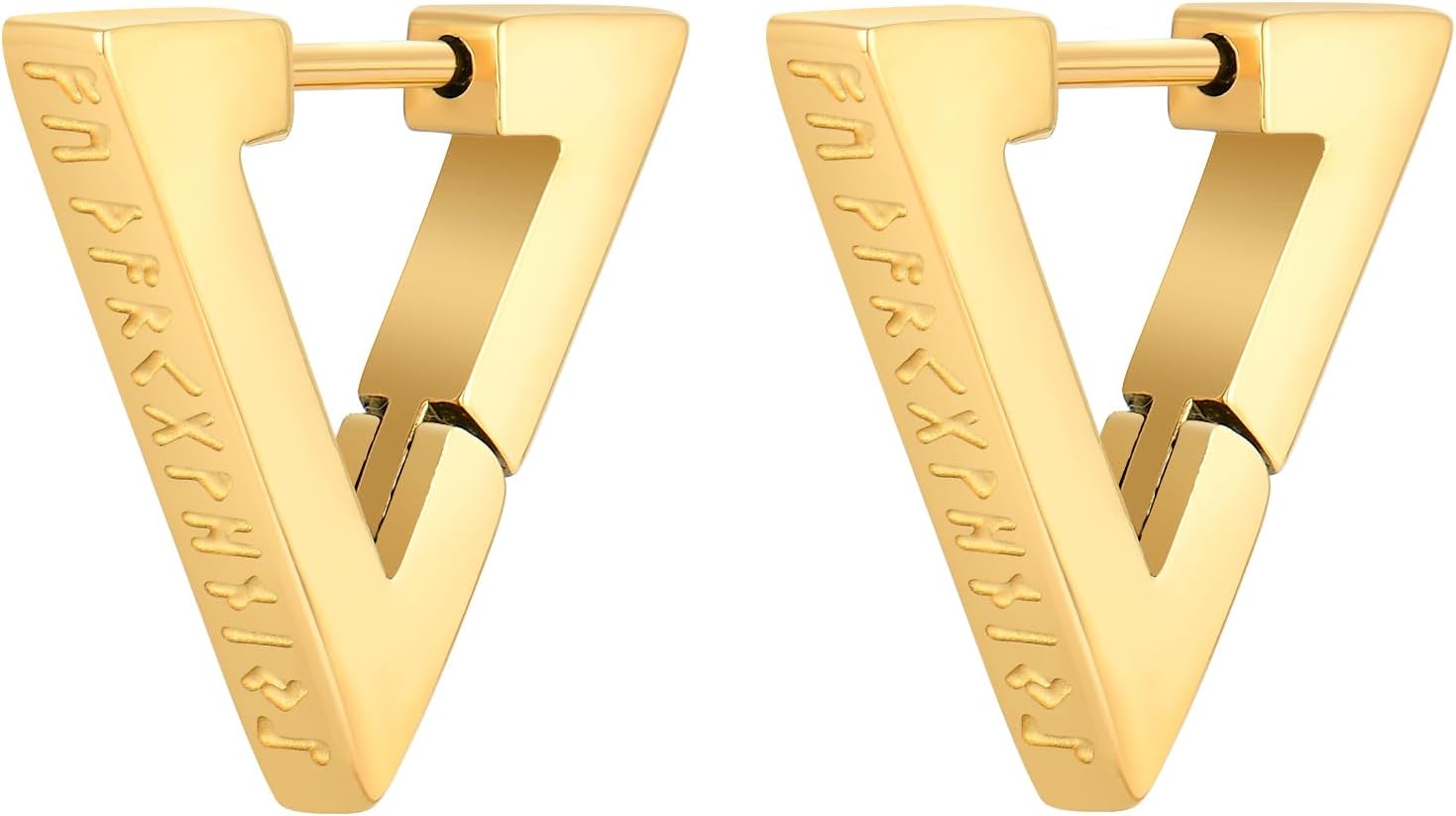Viking Rune Hoop Huggie Triangle Earrings for Men, Norse Talisman Earrings Jewelry for Men
