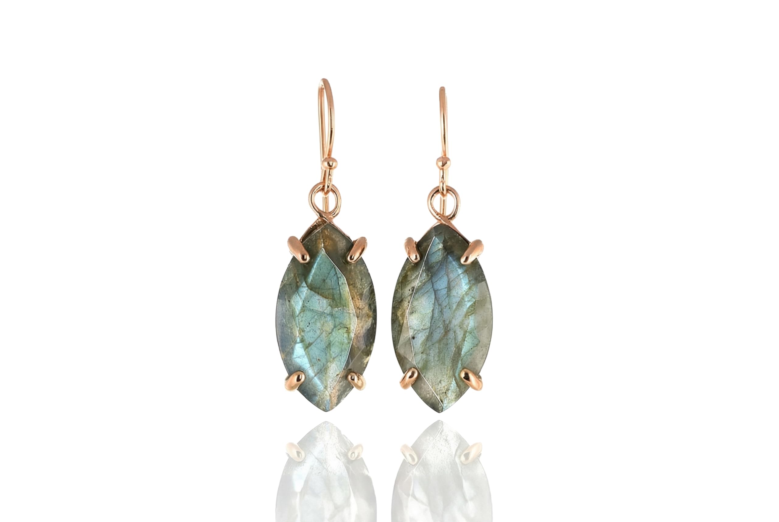 Pendientes de Plata Labradorita - Estilo Marquesa Colgantes - Pendientes Largos de Piedra Preciosa - Pendientes de Plata 925 con Estilo
