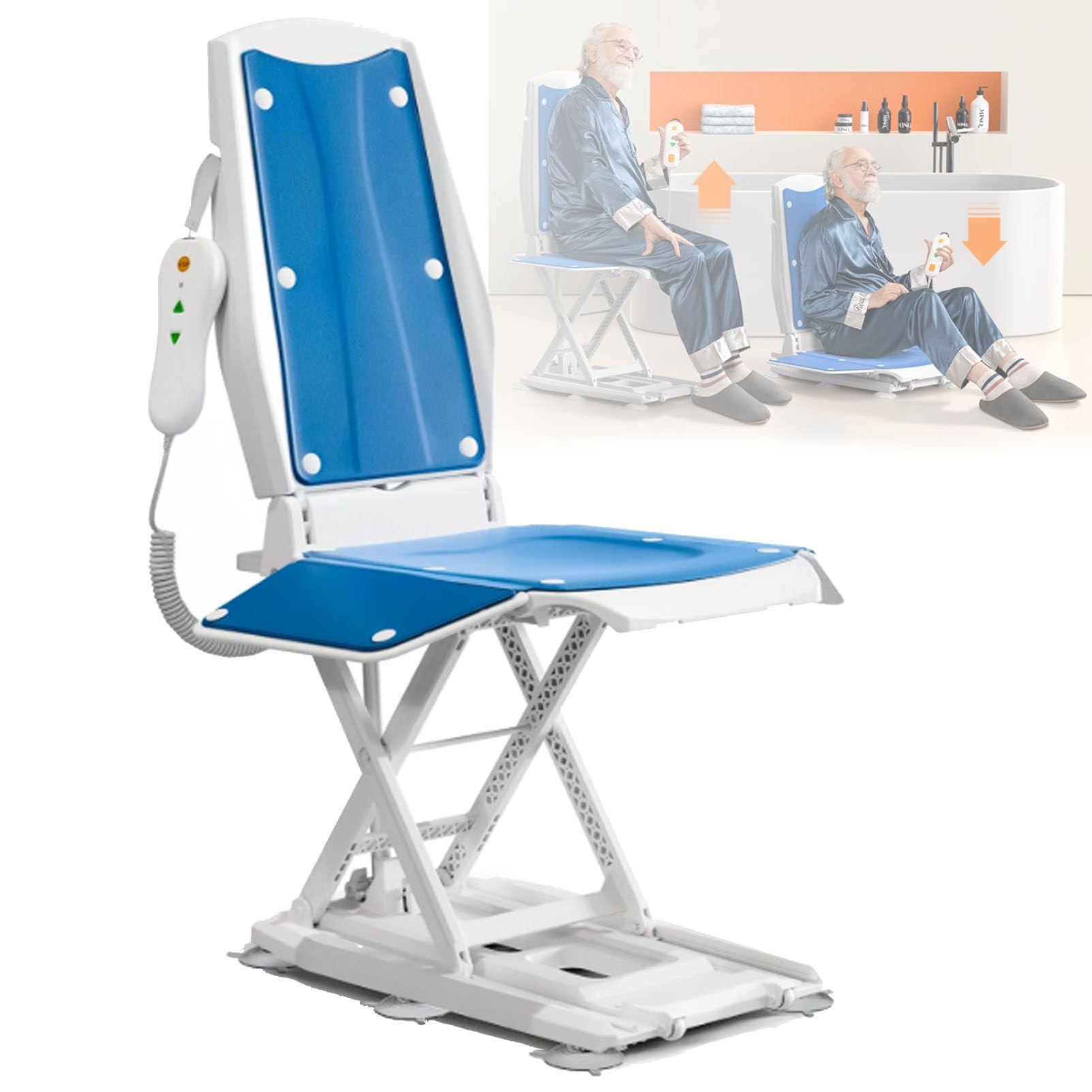 Sollevatore elettrico per sedia da 136 kg, sollevatore portatile per anziani, impermeabile IP68, sollevatore per vasca da bagno, pieghevole e ricaricabile senza fili, con telecomando, recupero di