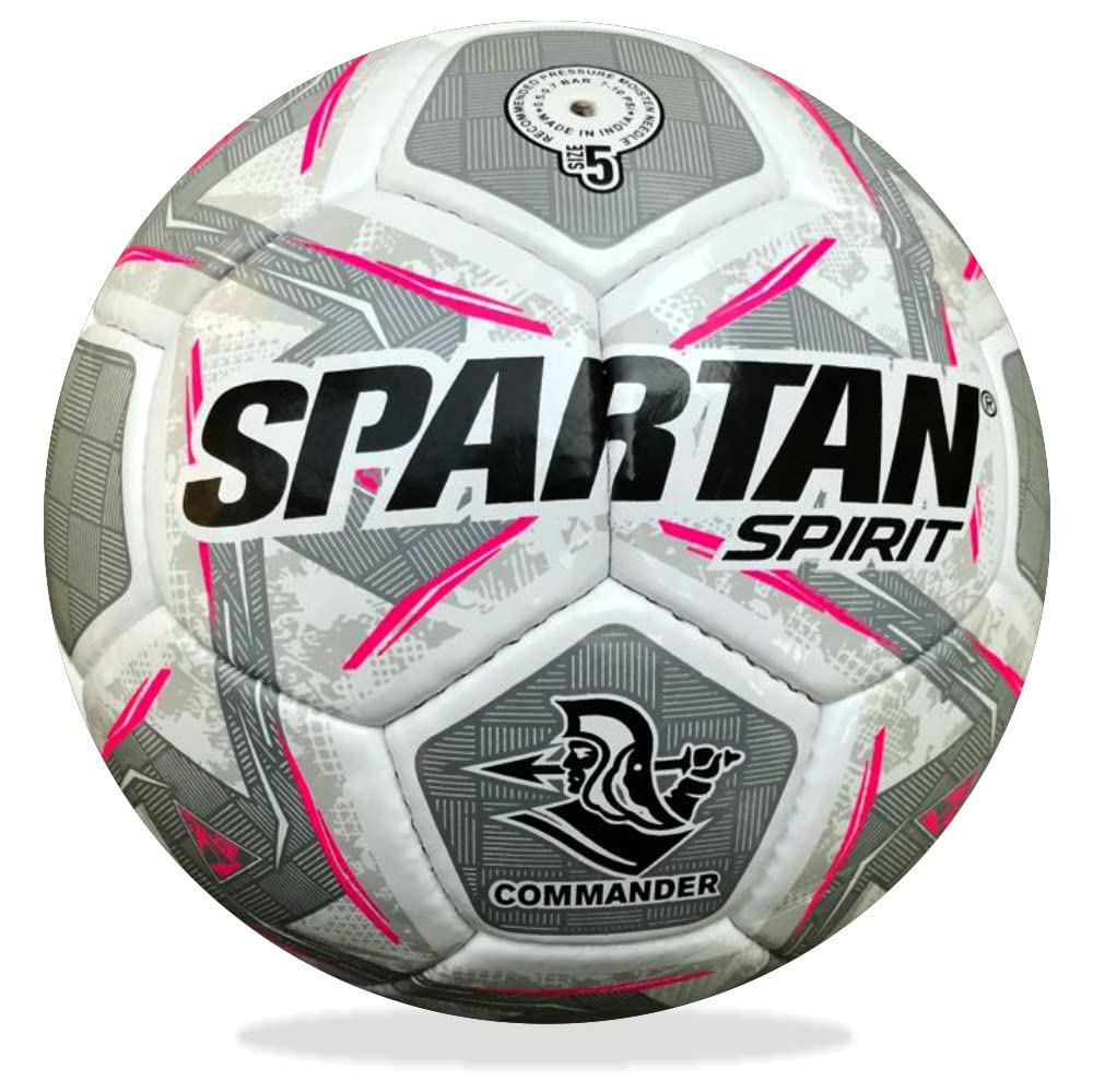 SPARTAN Commander Football - PU Outer Material, Latex Bladder With High Air Retention, 32 Panel Hand Stitched Construction for Bounce and Speed (Size-05)