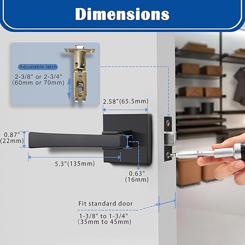 Miniatura 6 de Orger Paquete de 10 manijas de puerta de privacidad, cuadradas, sin llave, para puertas zurdasderechas, manija interior de níquel satinado,