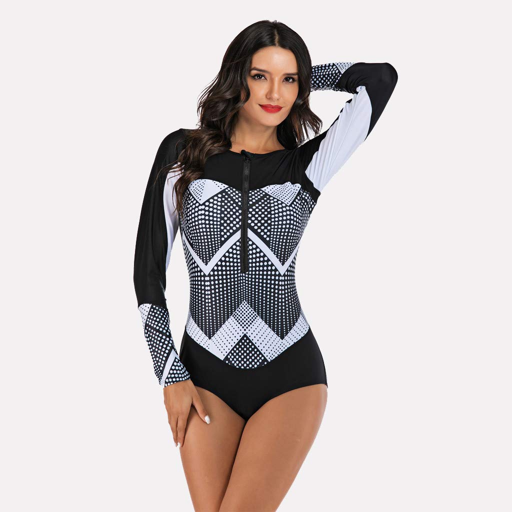 Maglia da Nuoto a Maniche Lunghe UPF 50 + Athletic Swim Shirt Farbblock Stampa Tankini Set Costume da Bagno Maglietta da Bagno