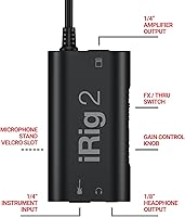 Vista 2 de IK Multimedia iRig 2 interfaz de audio portátil para guitarra, adaptador de audio ligero para iPhone y iPad con entrada de instrumentos y salidas